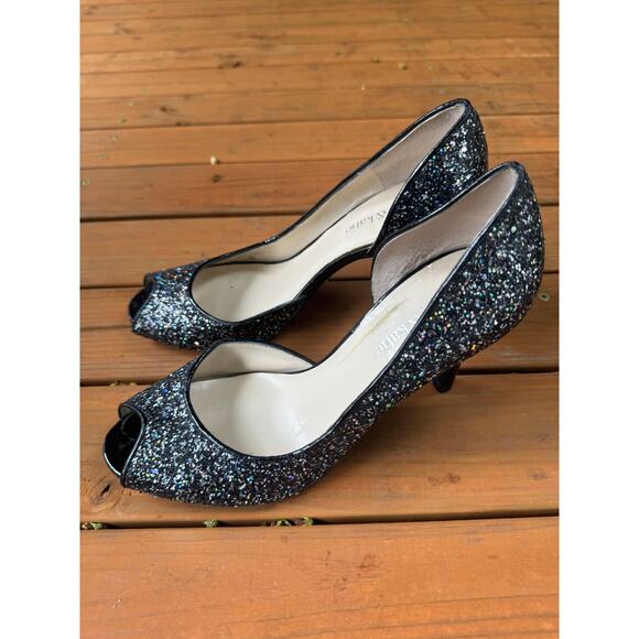 Kelly & Katie Black Glitter Peep-toe heels Women's Size 9 - Picture 2 of 5